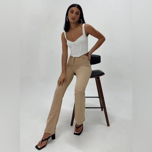 NEW Princess Polly Veronika Pants Flare Leg Trousers Beige US 4 NWT - Picture 16 of 16